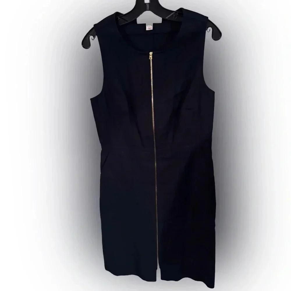 Diane Von Furstenberg Zip Front Dress Cotton Linen Blend Navy Blue Sz 10